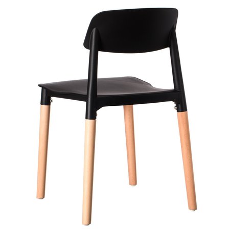 Fabulaxe Modern Plastic Dining Chair Open Back with Beech Wood Legs, Black, PK 4 QI004222.BK.4